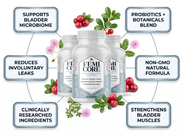 FemiCore benefit visual showing microbiome balance and internal wellness support concept