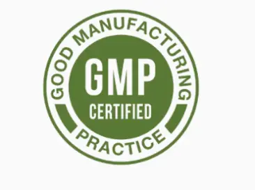 Certification badge indicating adherence to good manufacturing practice standards
