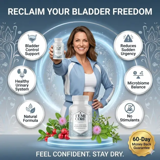 Illustration explaining what FemiCore is as a wellness supplement for urinary and bladder support